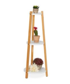 Flora Bambu Çiçeklik 3 Raflı 74 cm Beyaz-Naturel