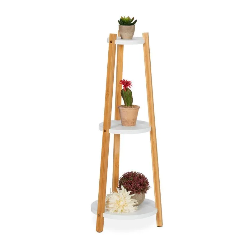 Flora Bambu Çiçeklik 3 Raflı 74 cm Beyaz-Naturel