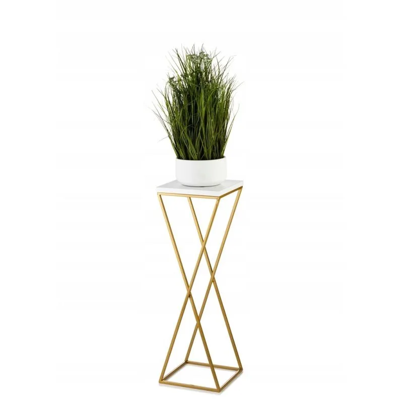 Fresco Metal MDF Çiçeklik 70 cm Altın Beyaz