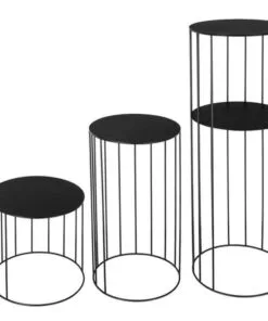 Gardroba 3’lü Siyah Metal Tel Çiçeklik 80 cm