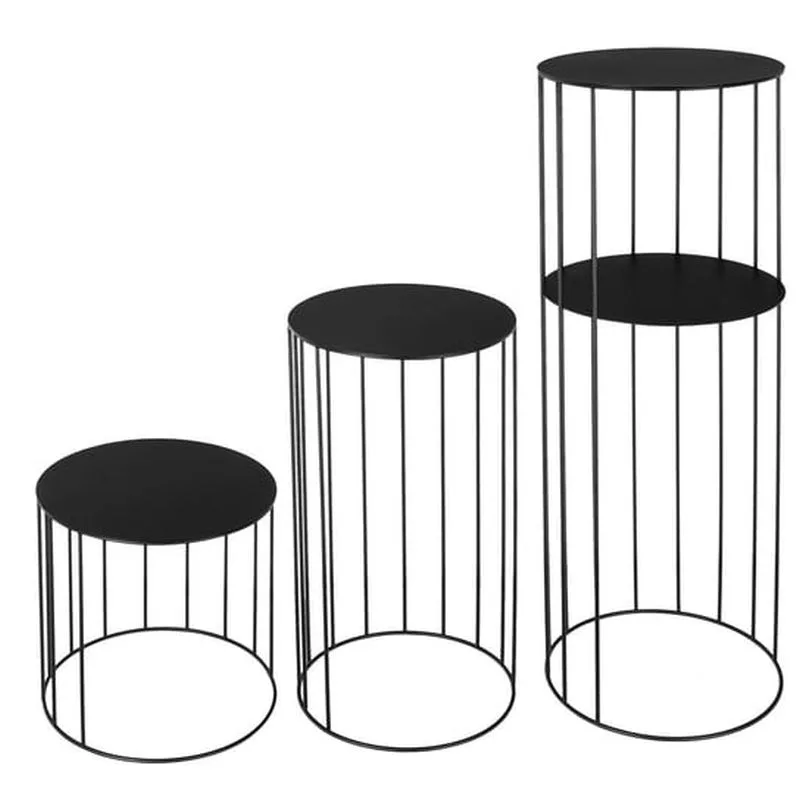 Gardroba 3’lü Siyah Metal Tel Çiçeklik 80 cm