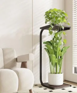 Gina Metal ve Ahşap 2 Raflı 65 cm Çiçeklik Sehpa
