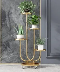 Giselle Gold Metal Çiçeklik 4 Raflı 80 cm