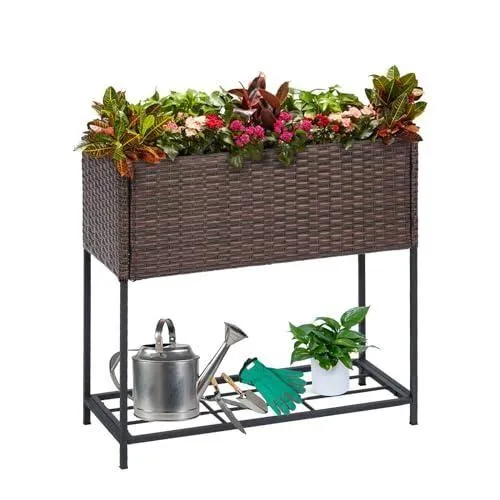 Grazia Metal Rattan Çiçeklik 70 cm Kahverengi