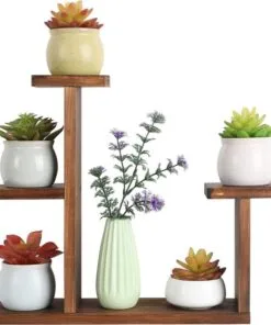 Haydeko 5 Raflı Masif Ahşap Masa Üstü Çiçeklik 33 cm