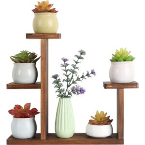 Haydeko 5 Raflı Masif Ahşap Masa Üstü Çiçeklik 33 cm