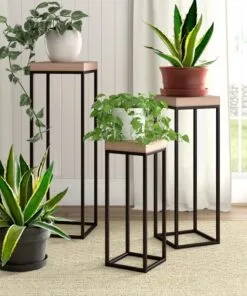 Jolie Ahşap Çiçeklik 3 Raflı 111 cm Doğal/Siyah