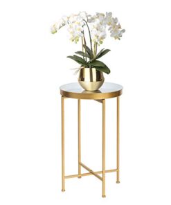 Libraro Metal Çiçeklik Sehpa 66 cm Altın Beyaz