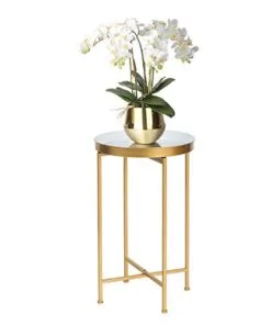 Libraro Metal Çiçeklik Sehpa 66 cm Altın Beyaz