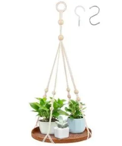 Lineare 70 cm Ahşap Kahverengi Tekli Makrome Saksılık