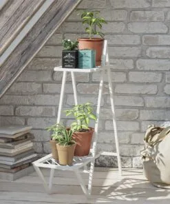Margherita Metal Çiçeklik 2 Raflı 83 cm Beyaz