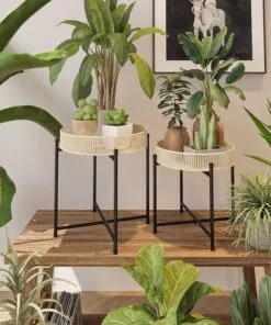 Margherita Rattan ve Metal 2’li Çiçeklik Seti 50 cm