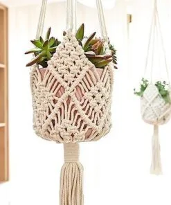 Marina 90cm Beyaz Pamuk Makrome Saksılık