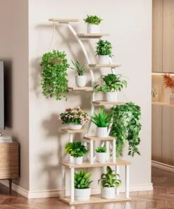 Melisande Metal Çiçeklik 9 Raflı 160 cm Beyaz