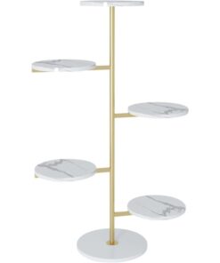 Mermer Görünümlü 5 Raflı Altın Rengi 125 cm Çiçeklik