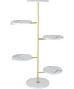 Mermer Görünümlü 5 Raflı Altın Rengi 125 cm Çiçeklik