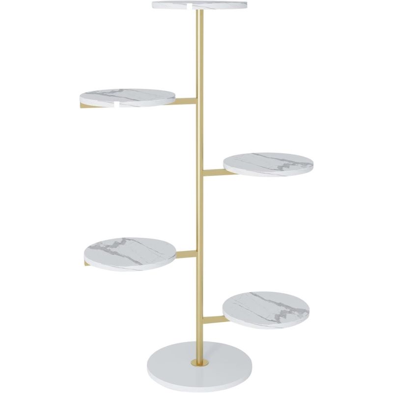 Mermer Görünümlü 5 Raflı Altın Rengi 125 cm Çiçeklik