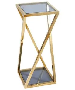 Milan Metal Cam Çiçeklik 2 Raflı 70 cm Mavi Altın