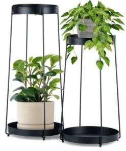 Luxetto Metal Çiçeklik 2 Raflı 58 cm Siyah
