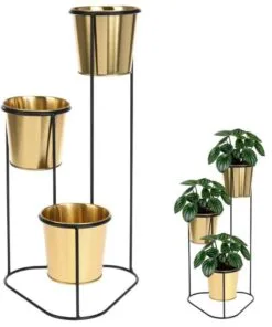 Bellini Metal Çiçeklik 3 Raflı 46 cm Altın