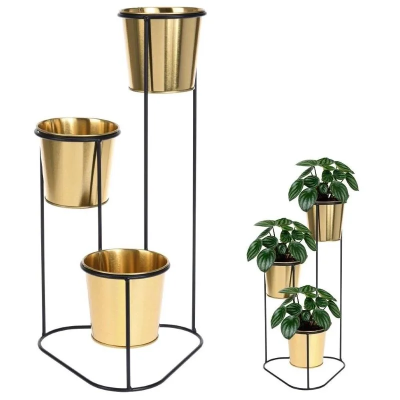 Bellini Metal Çiçeklik 3 Raflı 46 cm Altın