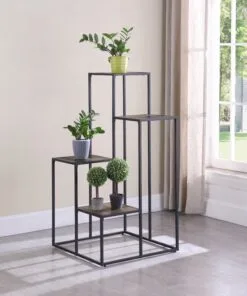 Nora Metal Çiçeklik 4 Raflı 128 cm Kahverengi/Siyah