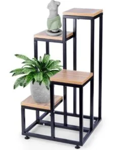 Softline Metal Çiçeklik 4 Raflı 70 cm Siyah