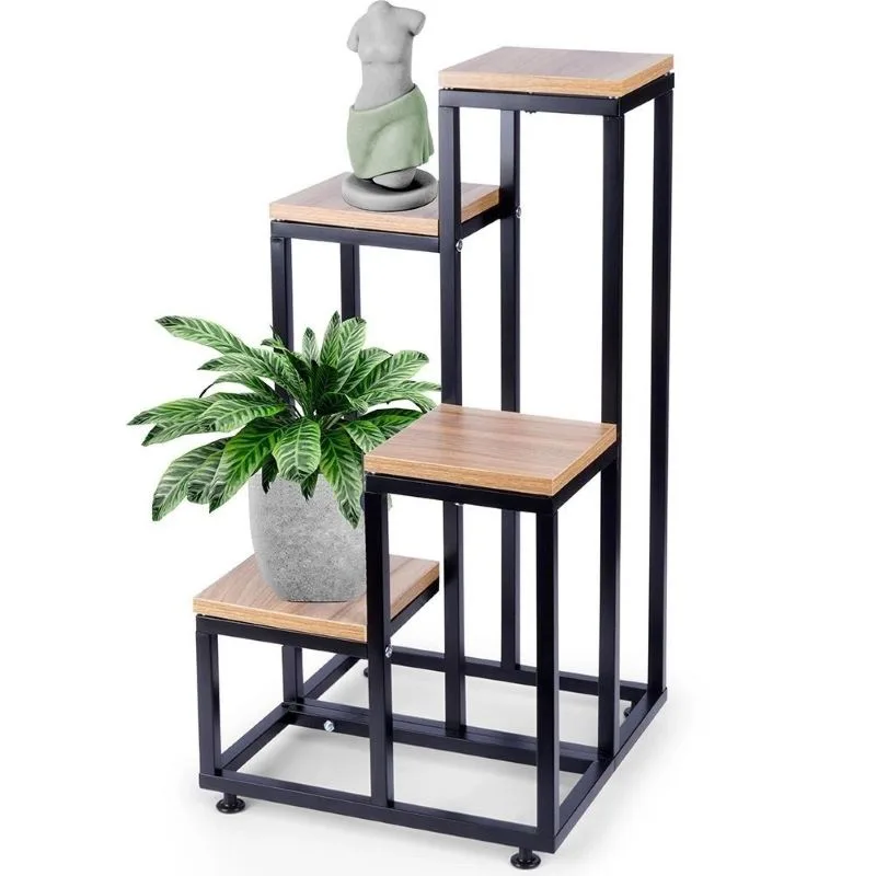 Softline Metal Çiçeklik 4 Raflı 70 cm Siyah
