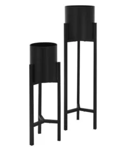 Metro Metal Çiçeklik 2 Raflı 76 cm Siyah