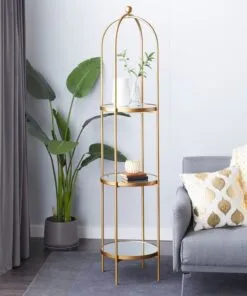 Mirabelle Metal Çiçeklik 3 Raflı 185 cm Altın Rengi