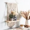 Modenza 1 Raflı Doğal Ahşap Pamuk İpli 71×43 Makrome Saksılık