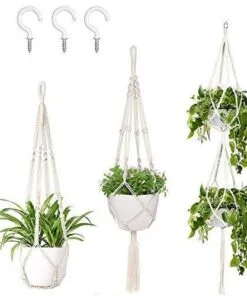 Neatix 140 cm Fildişi Beyaz Pamuk 3 Katlı Makrome Saksılık