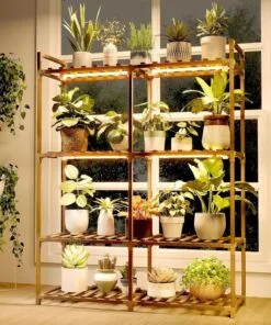 Nora Ahşap Çiçeklik 4 Raflı LED Işıklı 51 cm