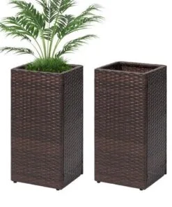 Nova Rattan Görünümlü Metal Çiçeklik 61 cm Kahverengi