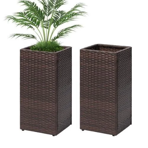 Nova Rattan Görünümlü Metal Çiçeklik 61 cm Kahverengi