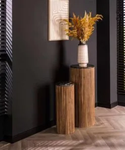 Novelo Ahşap ve Mermer Çiçeklik Sehpa  85 cm Siyah