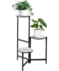 Olivia Seramik Tablalı Metal Çiçeklik 3 Raflı 70 cm