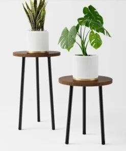 Organix 3 Katlı Metal Ahşap Çiçeklik 34 cm Ceviz