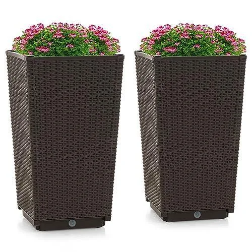 Piena 2 Saksılı PP Hasır Saksı 57 cm Kahverengi
