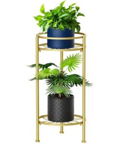 Qani 2 Raflı Yuvarlak Gold Metal Çiçeklik 60 cm