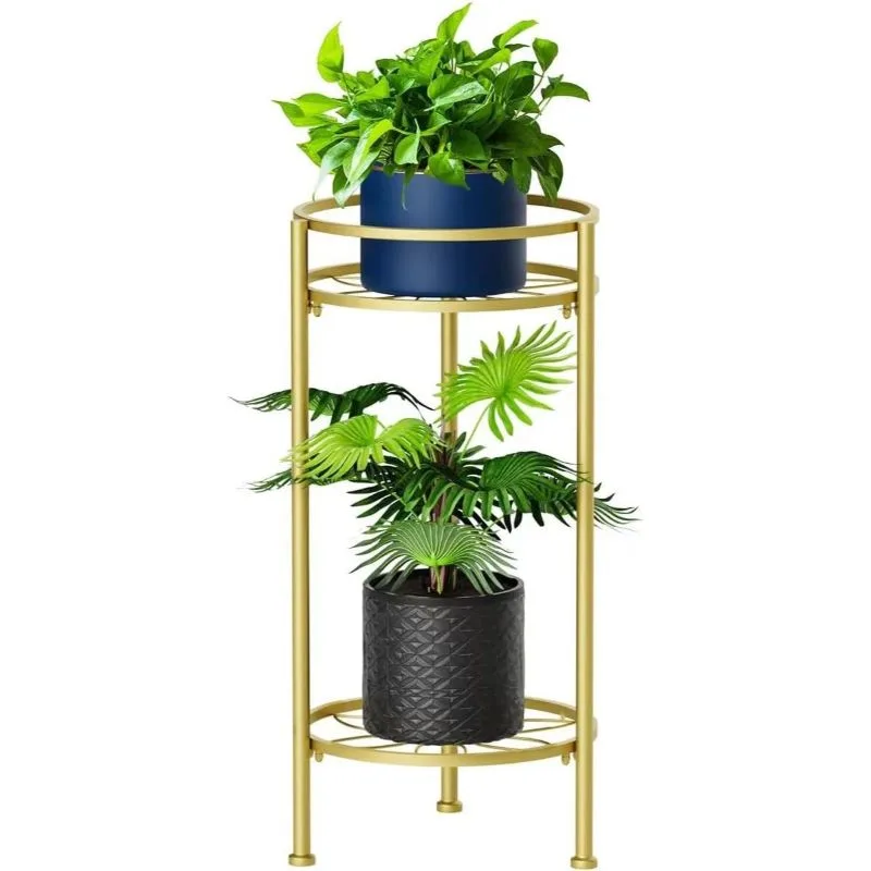 Qani 2 Raflı Yuvarlak Gold Metal Çiçeklik 60 cm