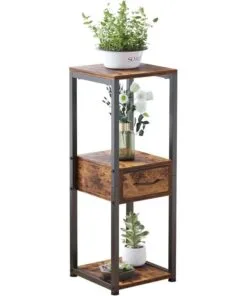 Qristal Metal Çiçeklik 3 Raflı Çekmeceli 83 cm