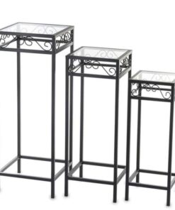 Rackia Metal Cam 3'lü Çiçeklik 80 cm Siyah