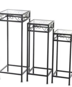 Rackia Metal Cam 3’lü Çiçeklik 80 cm Siyah