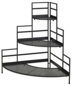 Racksto 3 Raflı Metal Çiçeklik 85 cm Siyah