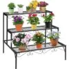 Raffael Merdiven Metal Çiçeklik 3 Raflı 70 cm