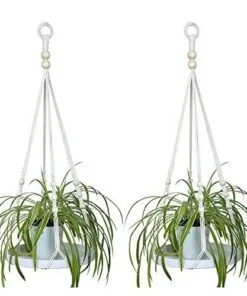 Readix 2 Katlı 78 cm Beyaz Boncuklu Pamuk Makrome Saksılık