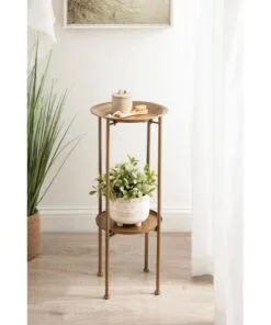 Reverie Metal Çiçeklik 2 Raflı 69 cm Gold