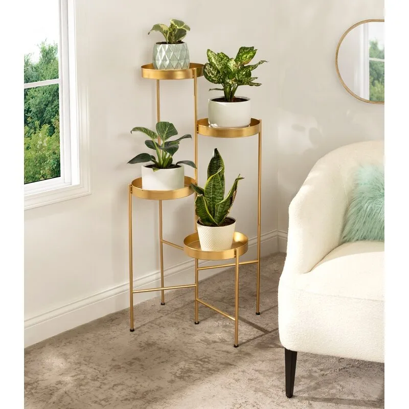 Sage Metal Çiçeklik 4 Raflı 110 cm Altın