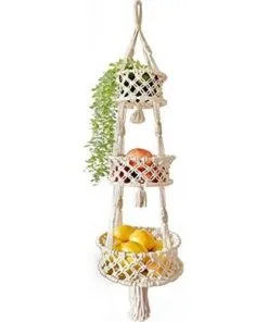 Serafino 3 Katlı 107 cm Bej Pamuk Makrome Saksılık